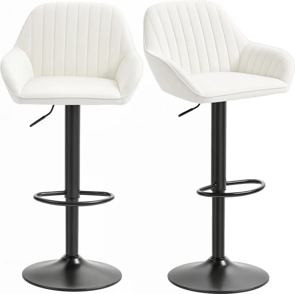 Tabouret de Bar Velours Marron Réglable de 62 à 83 cm avec Dossier x2