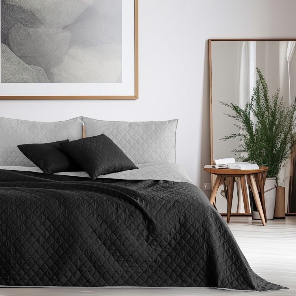 Tagesdecke Bettüberwurf Steppung pflegeleicht 170 x 210 cm - Anthrazit-Silber