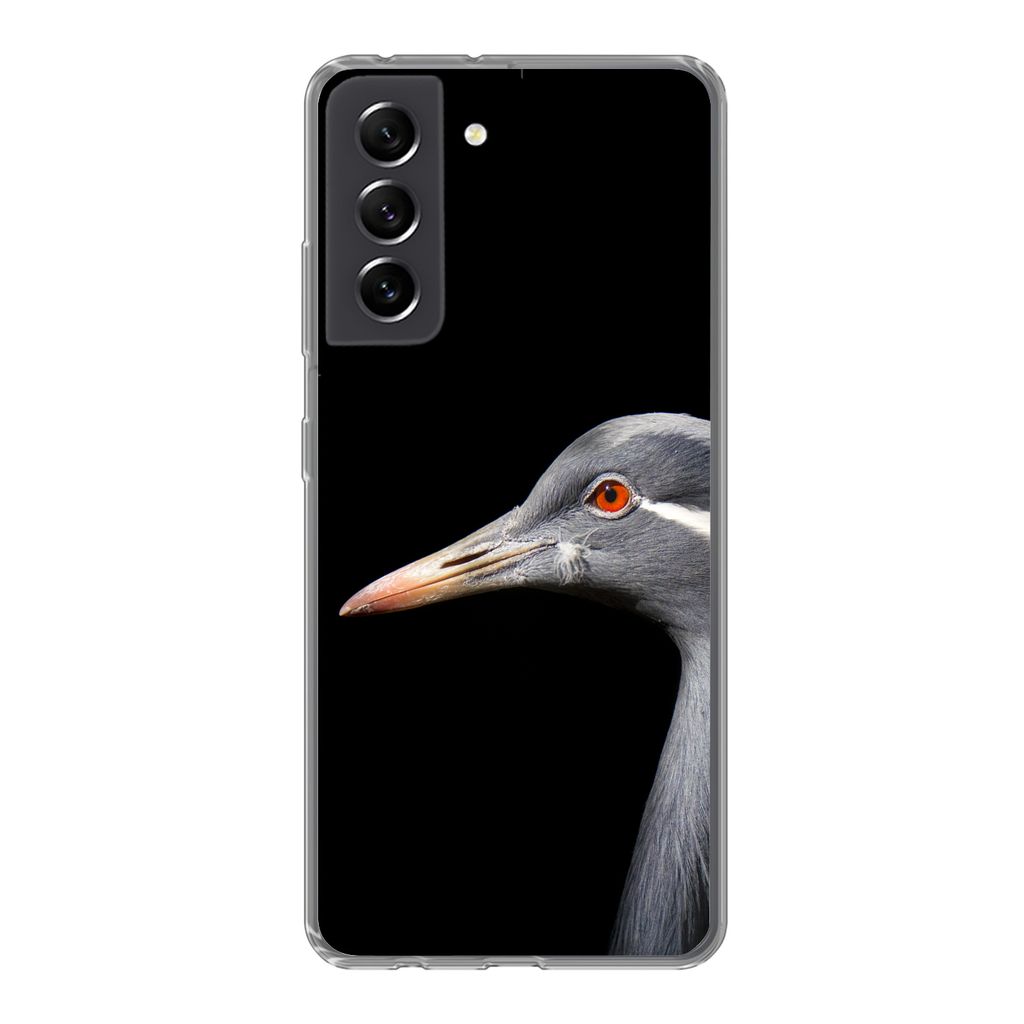 MuchoWow Handyhülle Schutzhülle Hülle für Samsung Galaxy S21 FE Kraniche auf schwarzem Hintergrund Silikon Softcase Handy Hülle