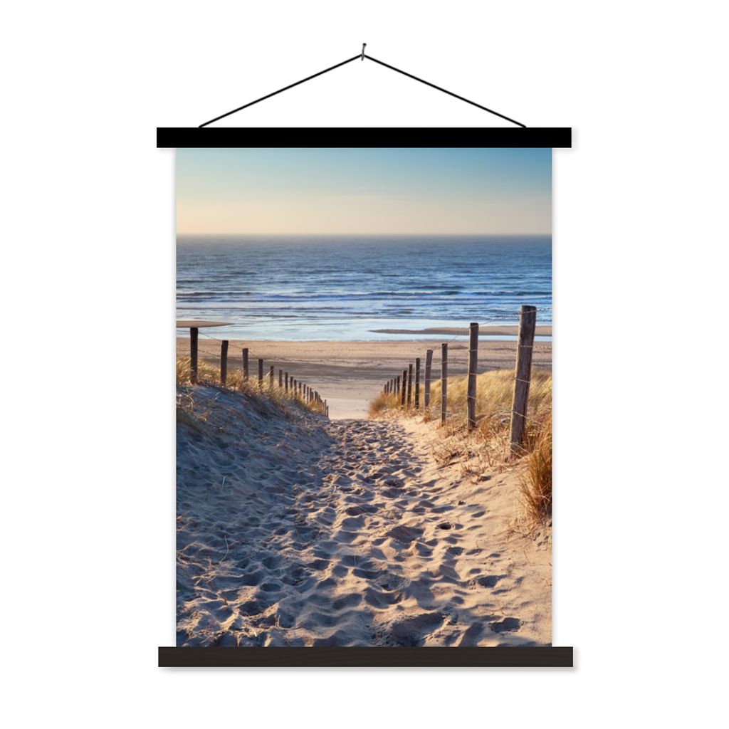 MuchoWow Textilposter Sand - Strand - Düne - Meer - Sommer 120x160 cm mit schwarzem Rahmen - Magnetischer