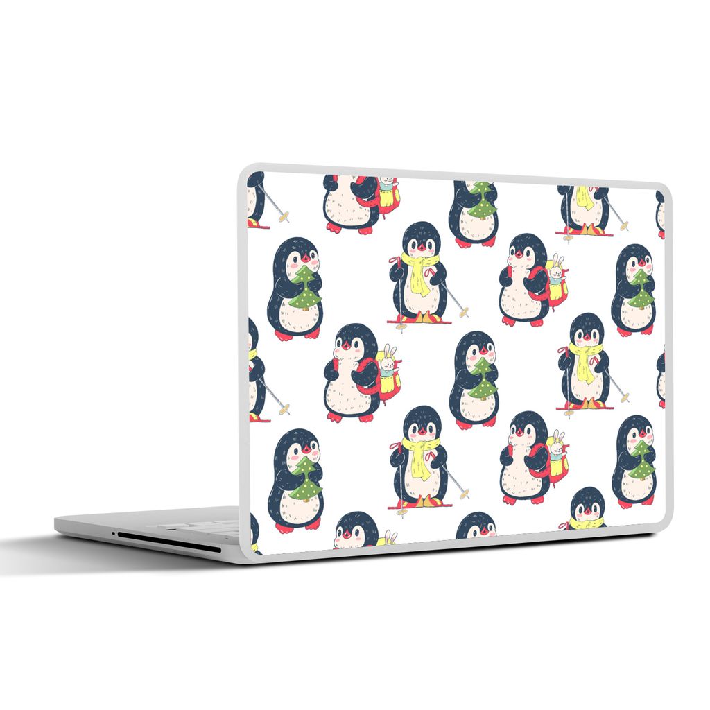 MuchoWow Laptop Aufkleber Sticker Cover Pinguin - Ski - Winter - Kind - Muster 25x18 cm - Laptop-Deko
