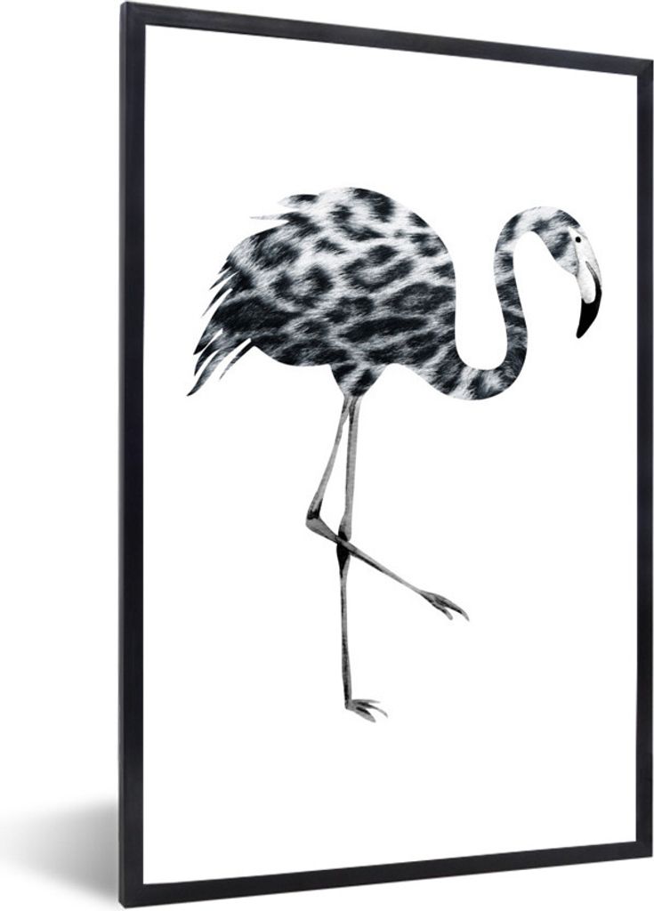 MuchoWow MuchoWow Gerahmtes Poster Flamingo - Schwarz und weiß - Pantherdruck 20x30 cm - Poster mit zchwarzem Bilderrahmen - Drucken - Bilder ...