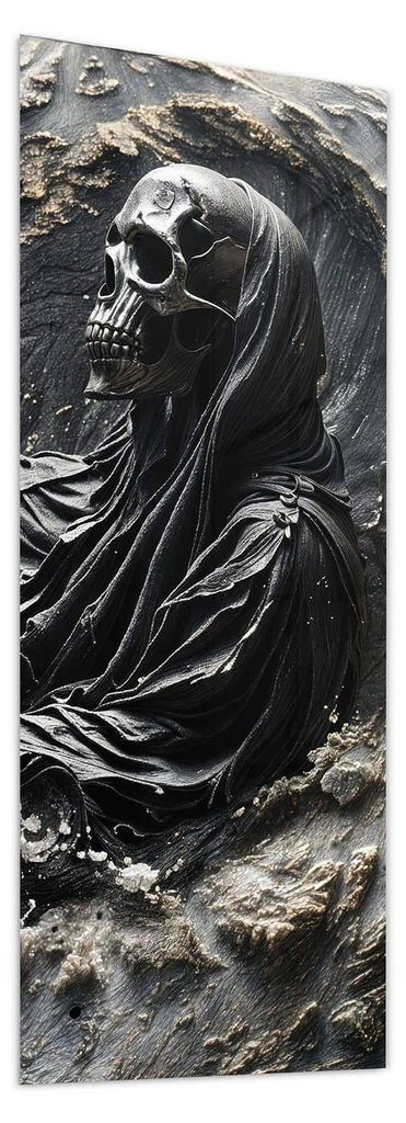 Glasbild 50x125cm in XXL für Wohnzimmer, Schlafzimmer Motiv Skelett in Wellen