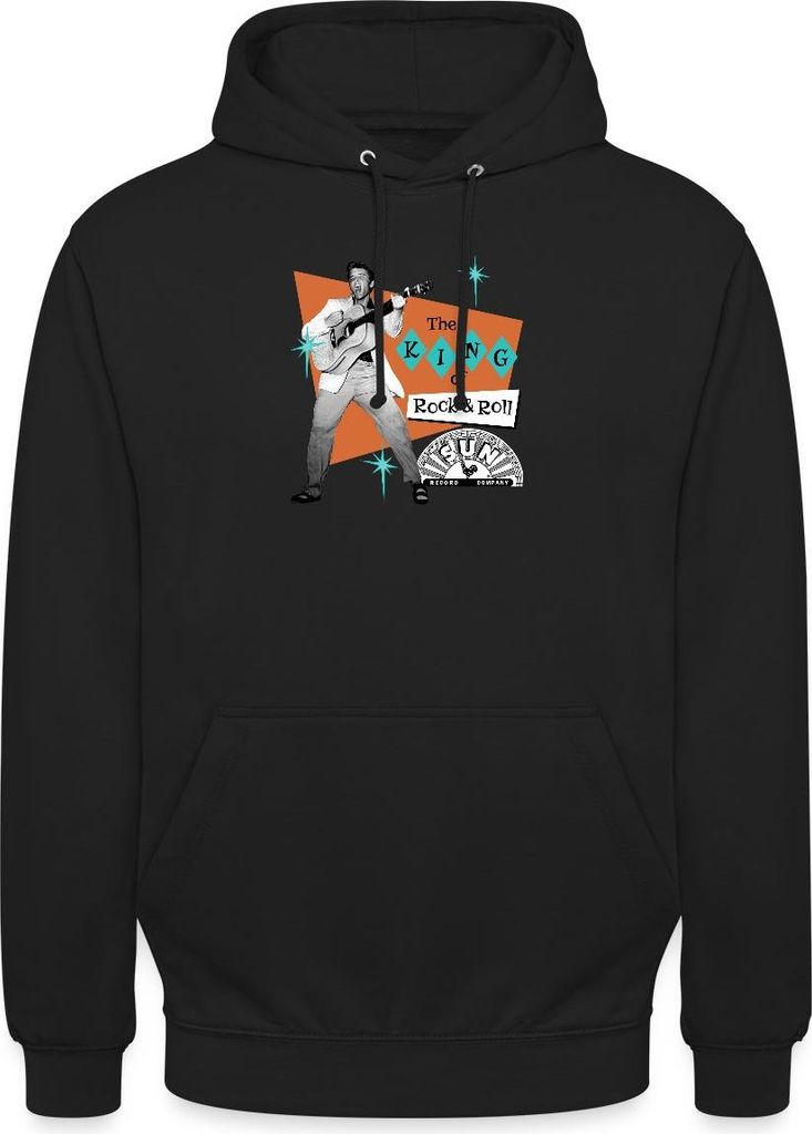 Spreadshirt Elvis Presley The King Of Rock & Roll Uni Hoodie, XL, Schwarz