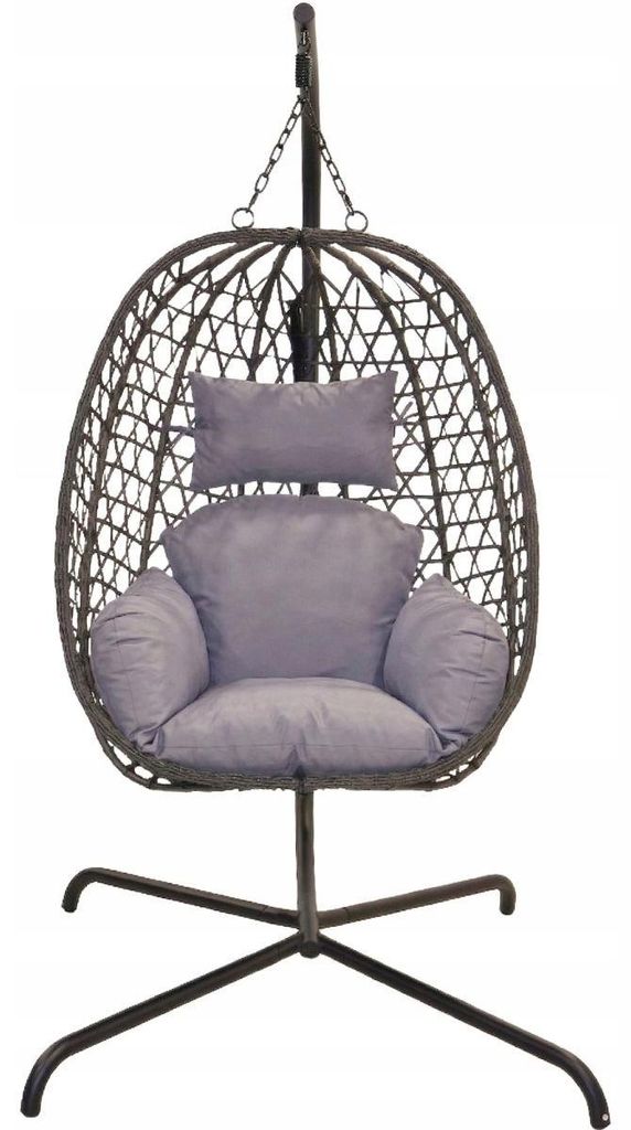 Freistehender Hängesessel Cocoon Boho dunkelgrau 195 cm mit Gestell, Kissen, 120 kg