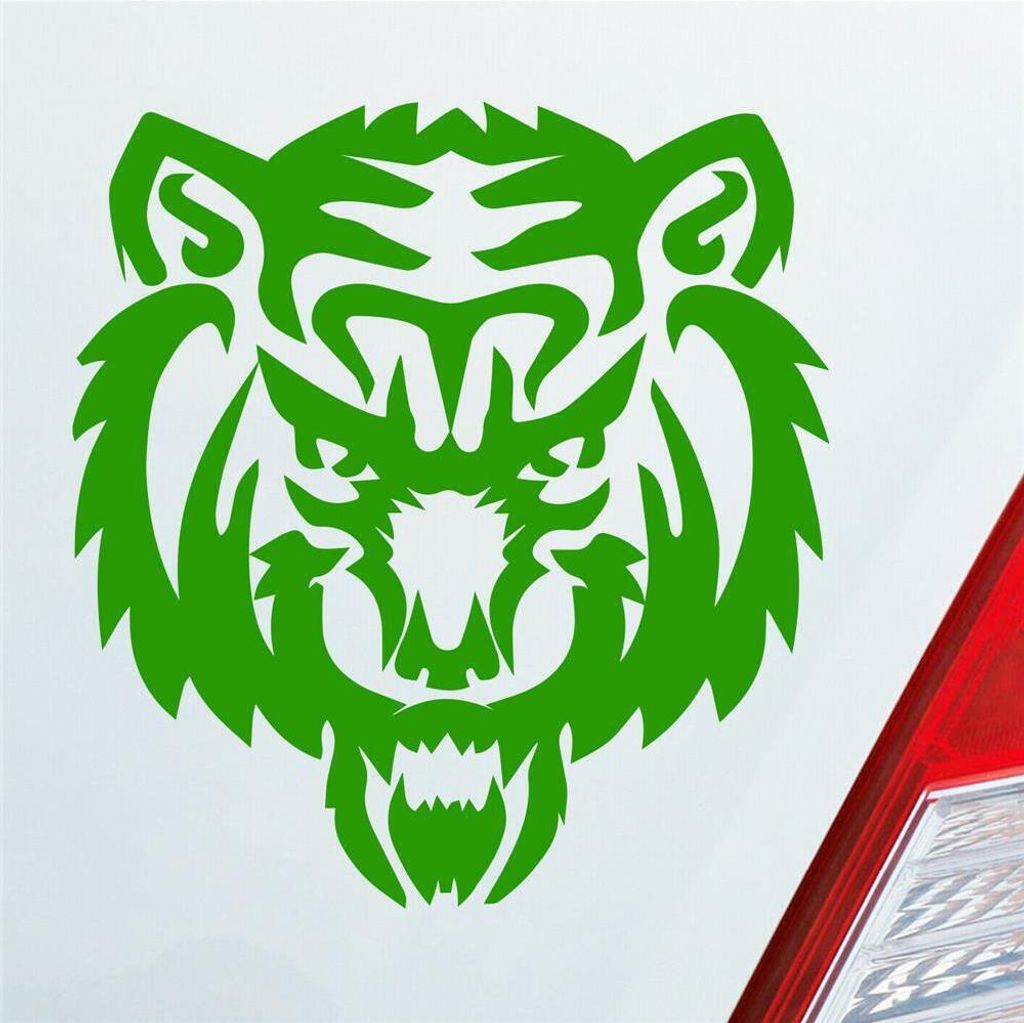 Auto Aufkleber Löwe Tiger Lion Leopard Tattoo Tuning 15x16 cm Hellgrün Sticker Heckscheibenaufkleber