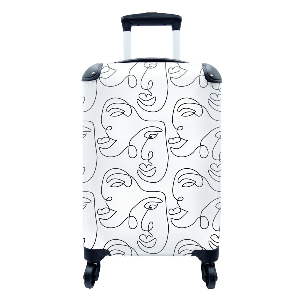 MuchoWow Koffer Handgepäck Trolley Rollkoffer Kleine Reisekoffer mit 4 Rollen - Strichzeichnungen - Muster - Schwarz und Weiß - Cabin Size < 55...