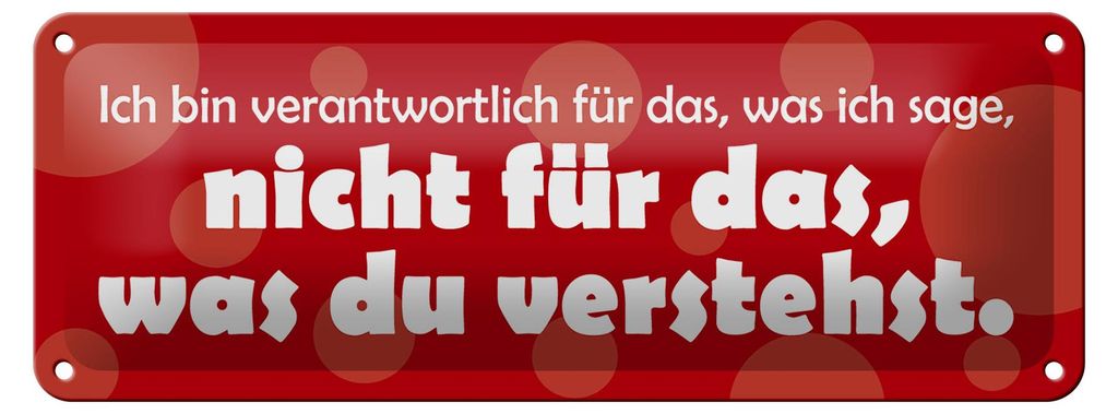 Blechschild Spruch 27x10cm Bin verantwortlich für was ich sage