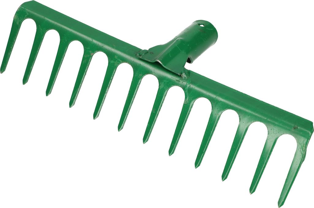 KOTARBAU Laubrechen 31 cm Metall Rechen für Gras & Laub ohne Holzstiel Gartenrechen Rasenrechen mit 12 Zinken Metall Grün