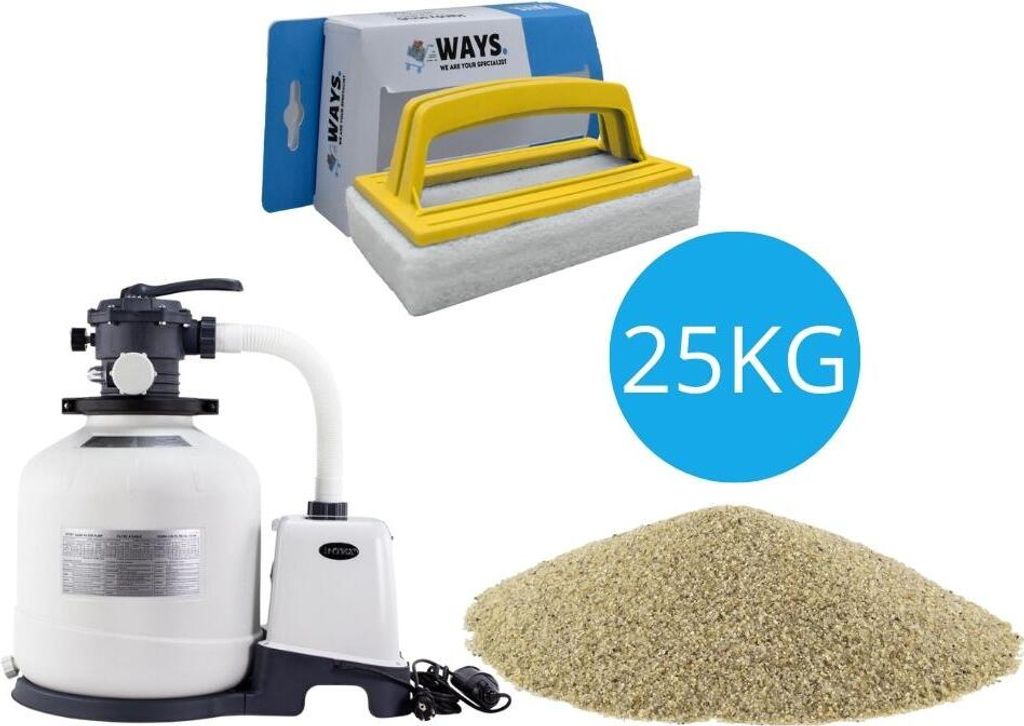 Intex - Sandfilterpumpe 3500 L/u & Filtersand 25 kg & WAYS Scheuerbürste