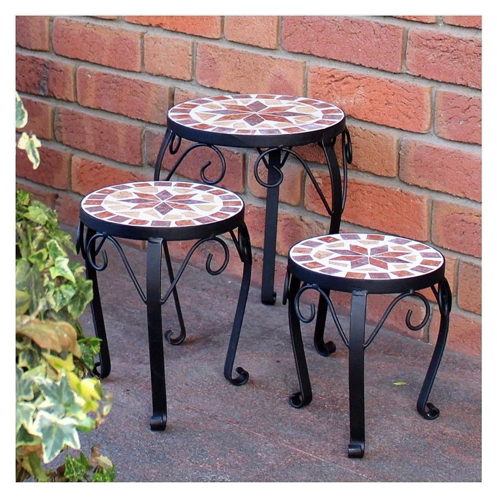 Blumenhocker 3er Set Mosaik rund für Garten und Terrasse