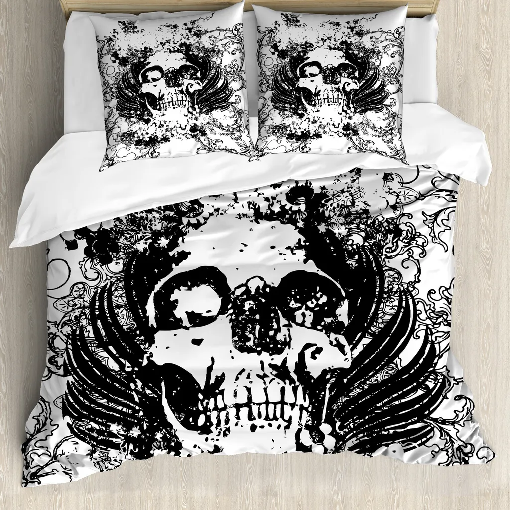 Copripiumino Gotico ABAKUHAUS Teschi Horror 155x220cm Bianco e Nero