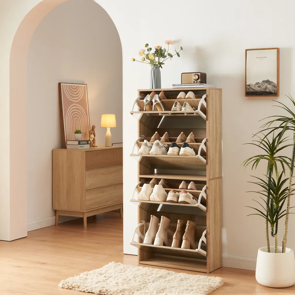 Scarpiera Lund Rovere Sonoma con 4 Sportelli Specchio 134x60x24 cm