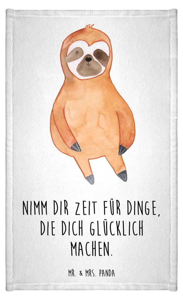 Mr. & Mrs. Panda Handtuch Faultier Zufrieden - Weiß - Geschenk, gäste wc, Happy, Glück, Klein, Frotteetuch, Gästehandtuch Hochwertig, Frieden, ...
