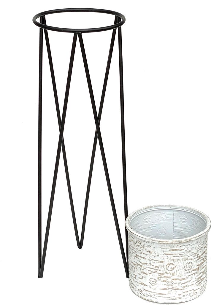 DanDiBo Sgabello Portavasi In Metallo Dorato, 70cm, Vaso Incluso Grigio Scuro - Fioriera Da Interno/Esterno, Design Moderno