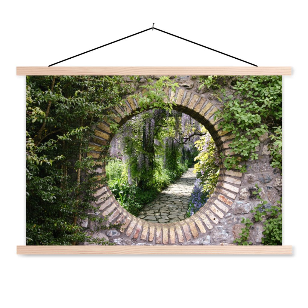 MuchoWow Textilposter Wald - Steine - Durchblick - Pfad 120x80 cm mit holzfarbenen Rahmen - Aufhängeset