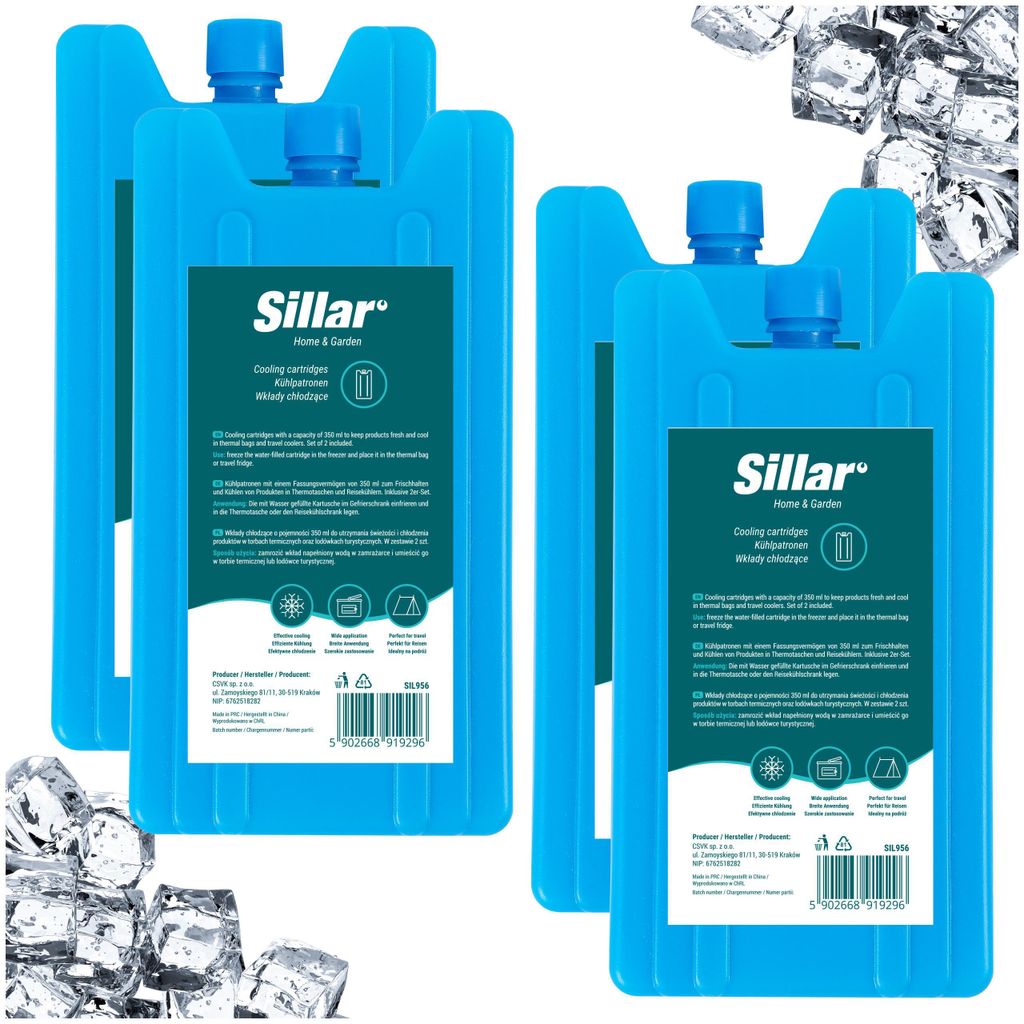 Sillar Kühlakku Set 4× 350 ml – Kühlpacks für Kühltasche & Kühlbox – Kühlelemente bis 12h Kühlung