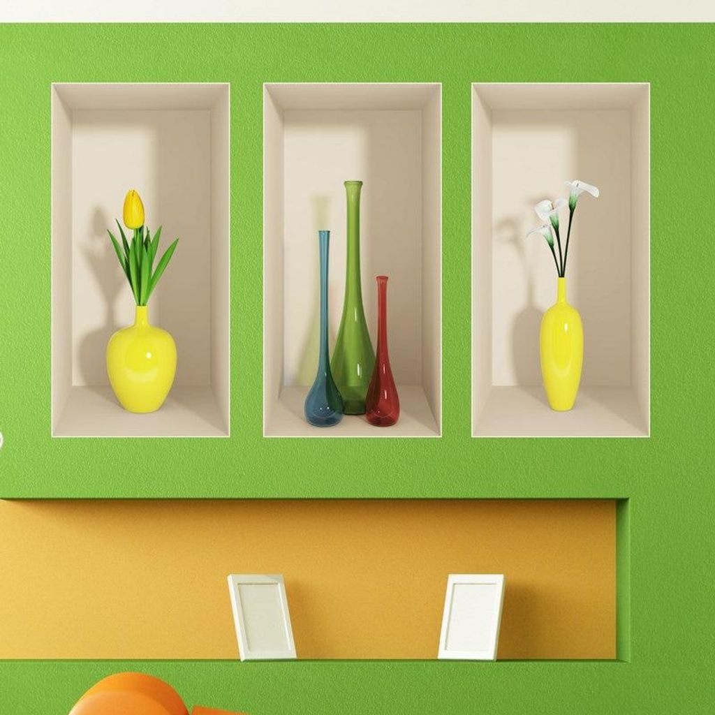 3D-Blumenaufkleber – gelbe Vasen 80 x 120 cm