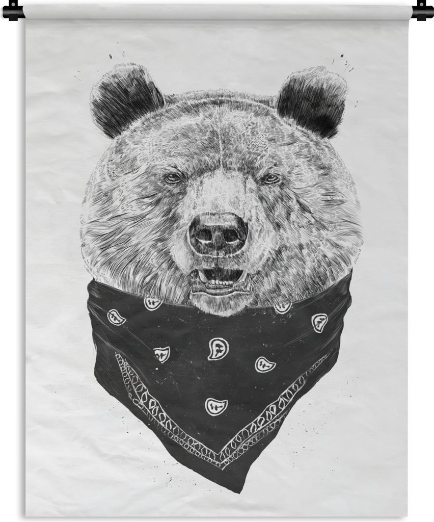MuchoWow Wandteppich Wandbehang Bär - Stoff - Tiere - Weiß 90x120 cm Tapisserie Dekoration Wandtuch - Wanddeko