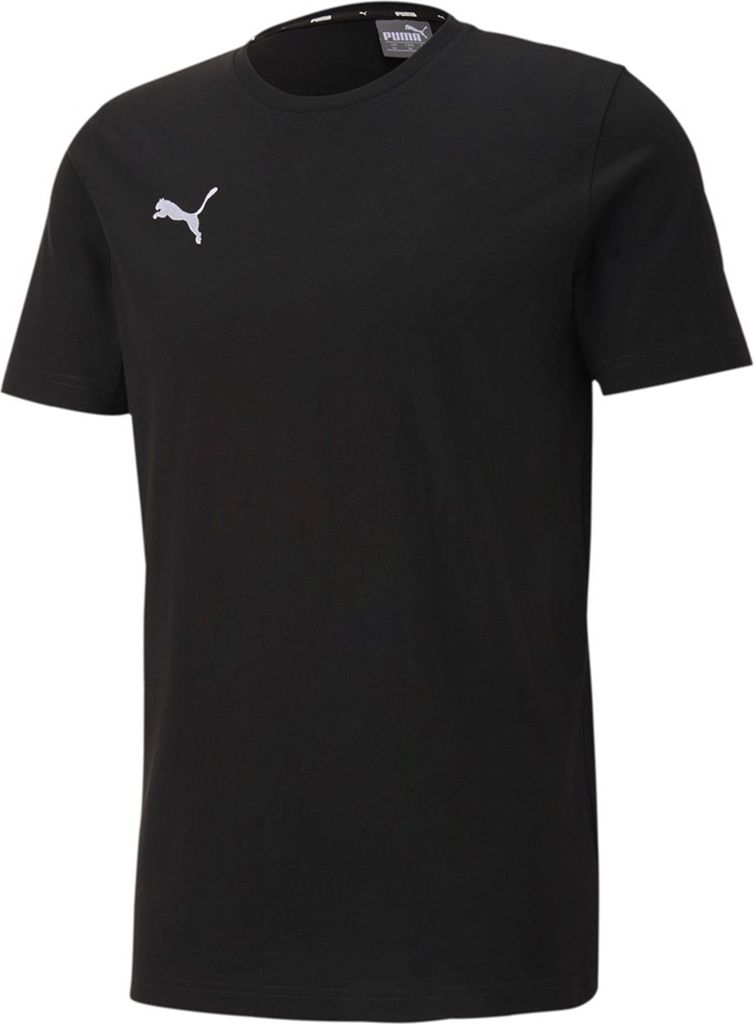 A black Puma t-shirt with a white Puma logo on the left chest.