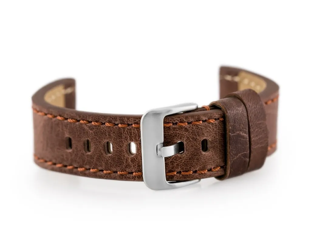 Bracelet montre 24mm en cuir marron foncé - Accessoire Premium de rechange