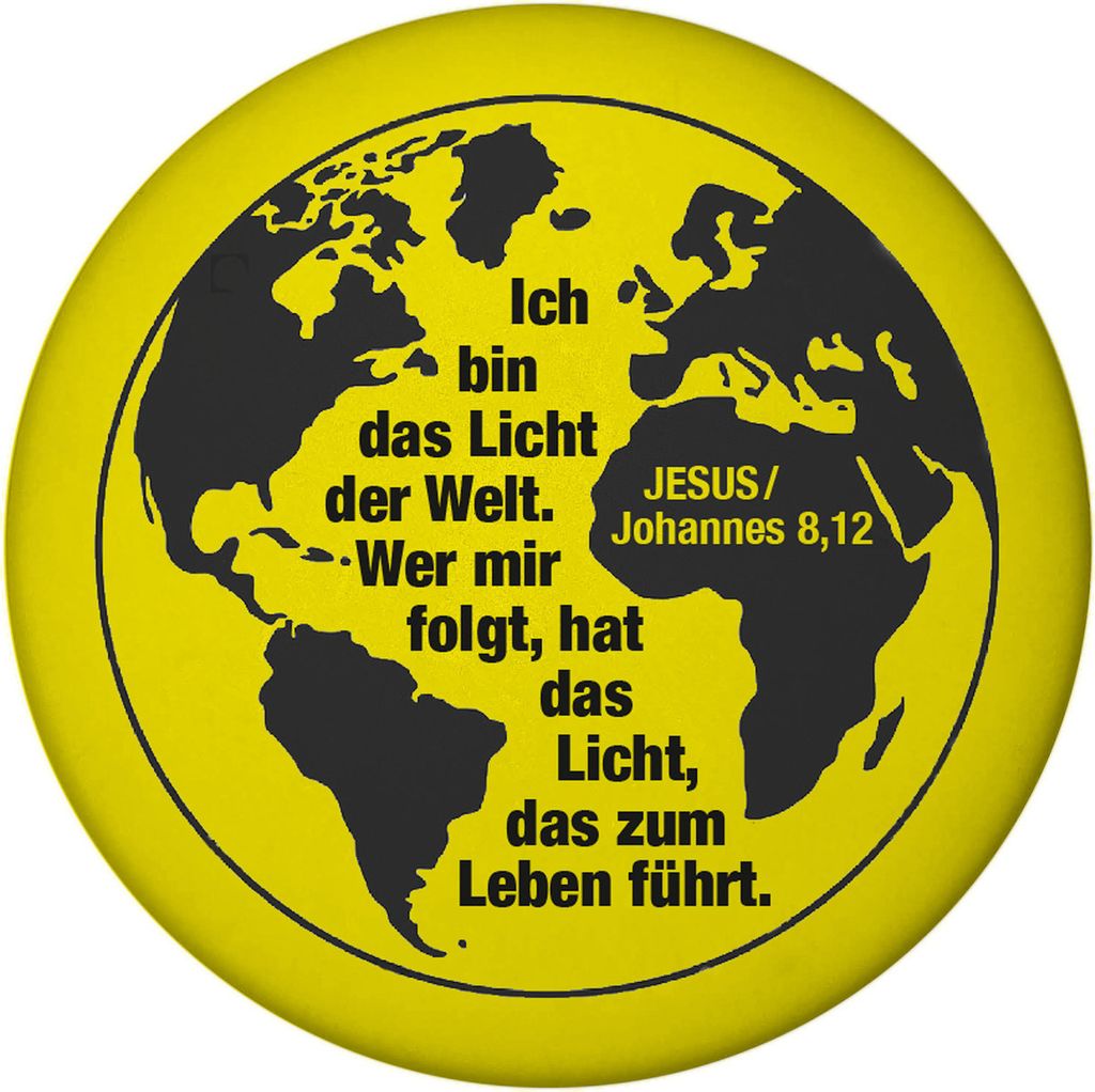 Johannes 8,12 Bibelvers Magnet rund mit Erdkugel & Spruch Licht der Welt