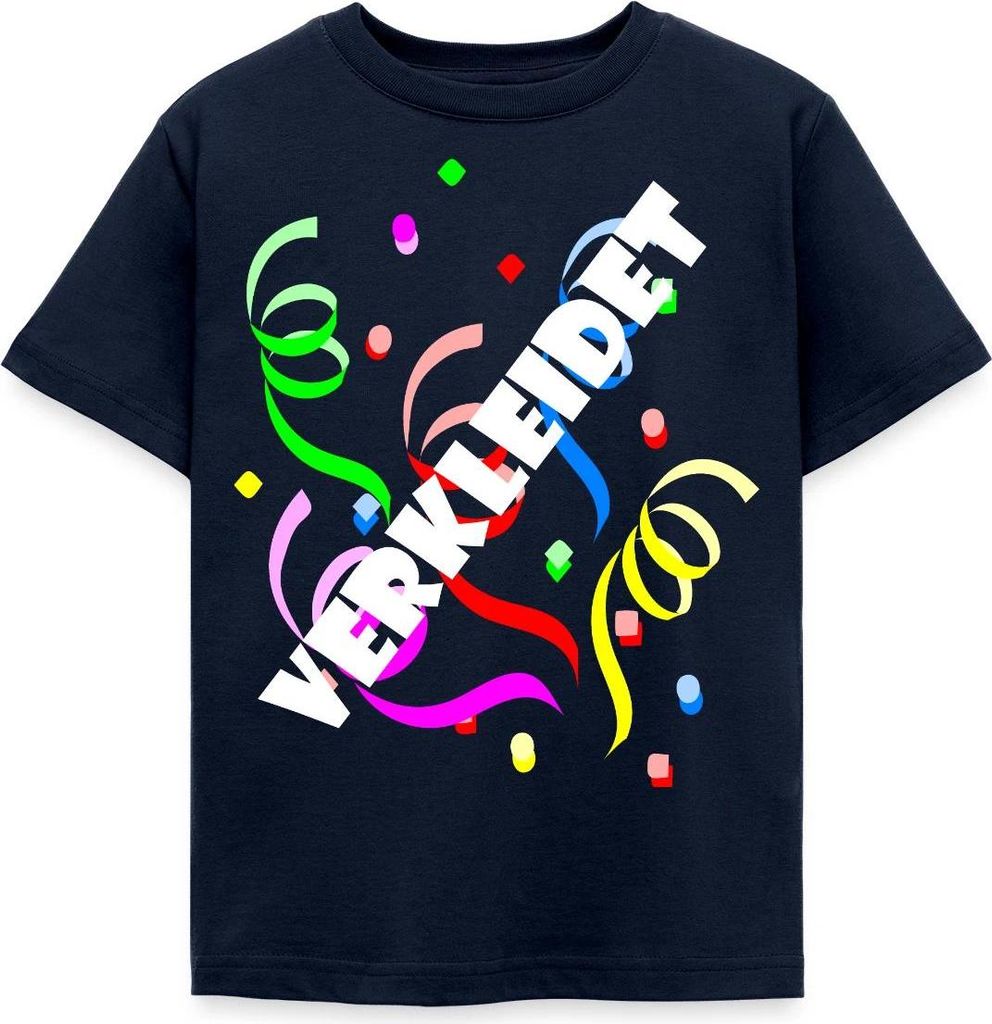 Spreadshirt Verkleidet Konfetti Luftschlangen Karneval Kinder T-Shirt, 122/128 (7-8 Jahre), Navy