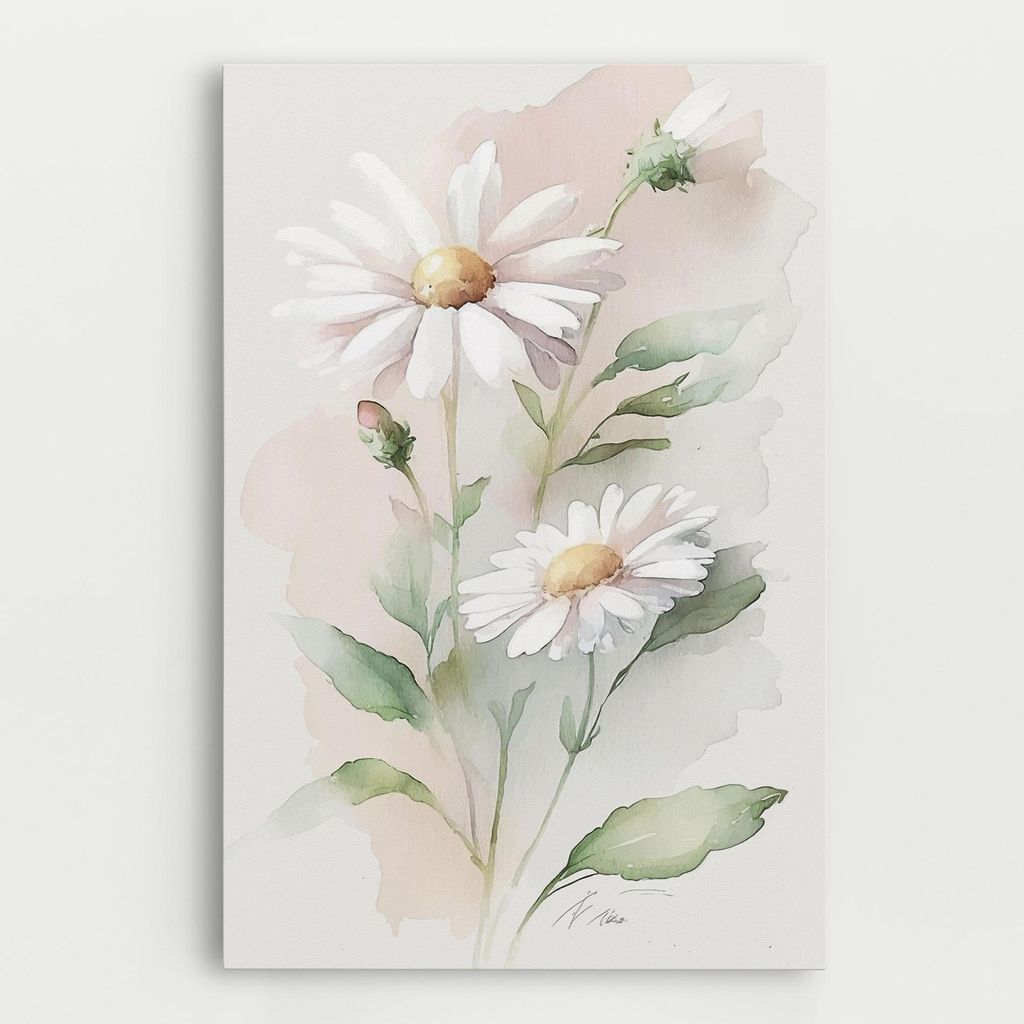 ARTHUB Leinwandbild 80x120 cm, Painted Pretty Daisy | Wohnzimmerdekoration, Hängende Bilder, Wanddekoration, Heimdekoration, Blumen, Gänseblüm...