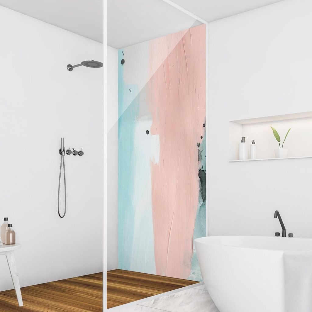 Duschrückwand originell selbstklebend - 0.61 mm Wandpaneel wasserfest Design pastell Abstrakt Badrückwand fugenlos Premium matt 90x190 cm