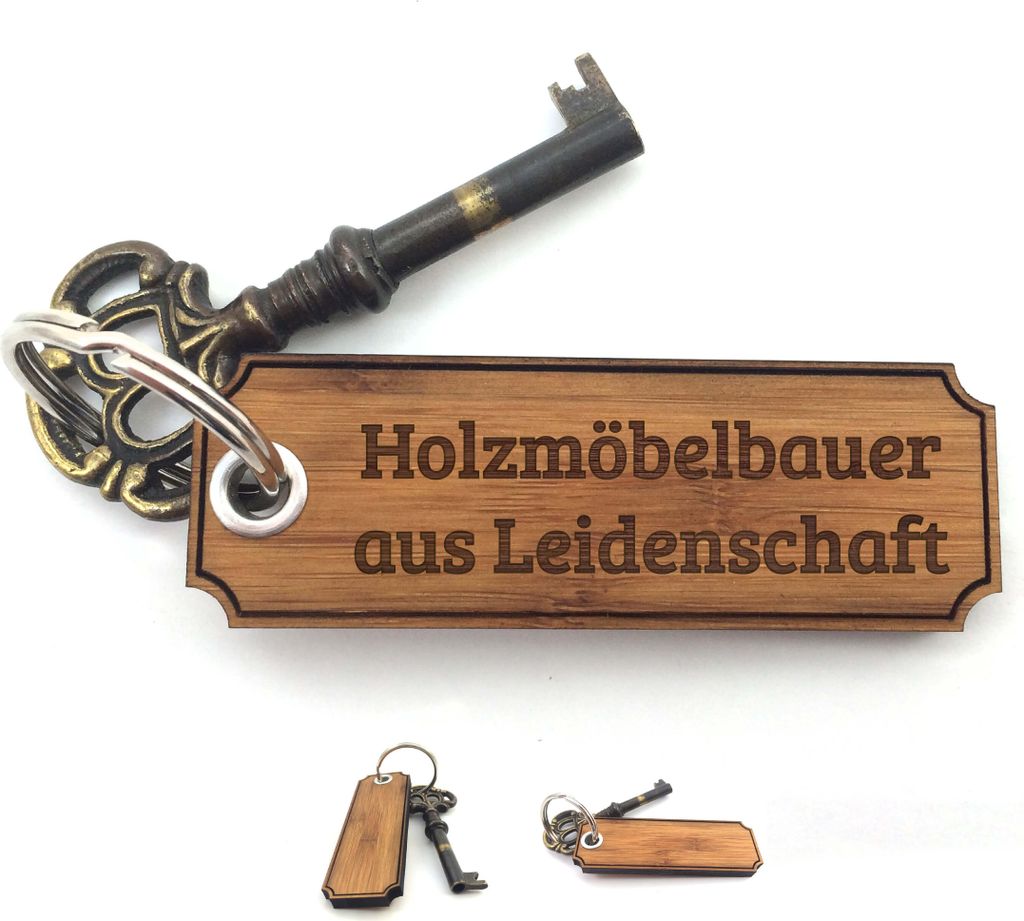 Mr. & Mrs. Panda Schlüssel Anhänger Holzmöbelbauer - Bambus - Geschenk, Ausbildung, Glücksbringer, Gravur, tasche, Taschenanhänger, Beruf, Ges...