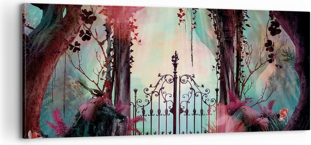 Bild auf Leinwand - Leinwandbild - Einteilig - Fantasie Tor Garten - 120x50cm - Wand Bild - Wanddeko - Wandbilder - Leinwanddruck - Bilder - Wandde...