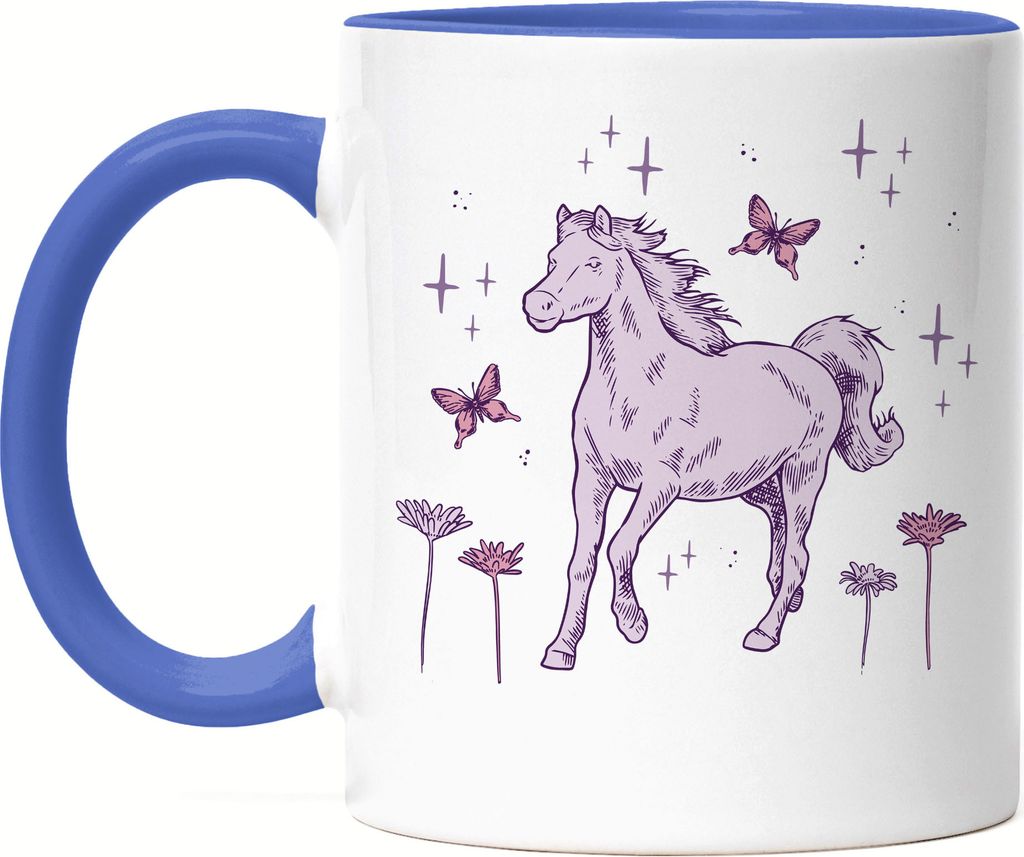 Pferd Tasse Blau Pferde Hengst Stute Hobbie Pferdeflüsterer Pferdeliebhaber Reiten Spirit Reiterin Schmetterlinge