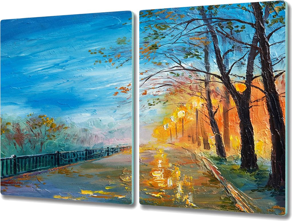 Coloray Hackbrett Küchenbrett Kochplattenabdeckung Schneidebrett Herdabdeckplatte 2x40x52 cm - Bäume Park Lampe