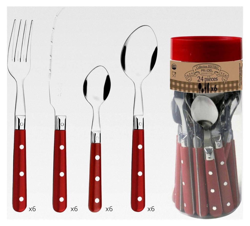 Bistro-Club Tafelbesteck 24-teilig für 6 Personen – Edelstahl 18/0, Standard-Finish – Rot