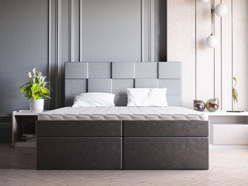 ADIDAR Boxspringbett Khady 140x200cm – Polsterbett mit Stoffbezug, Stauraum, Matratze, Topper, Jasmine 27 Grau – Komfort und Haltbarkeit, Hausl...