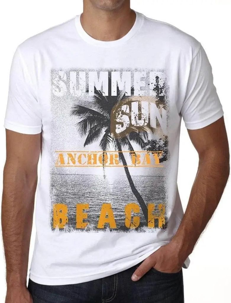 Herren Grafik T-Shirt Sonne Strand Meer Palmen Sommer in der Ankerbucht – Sun, Beach, Sea, Palm, Summer In Anchor Bay – Öko-Verantwortlich Vin...