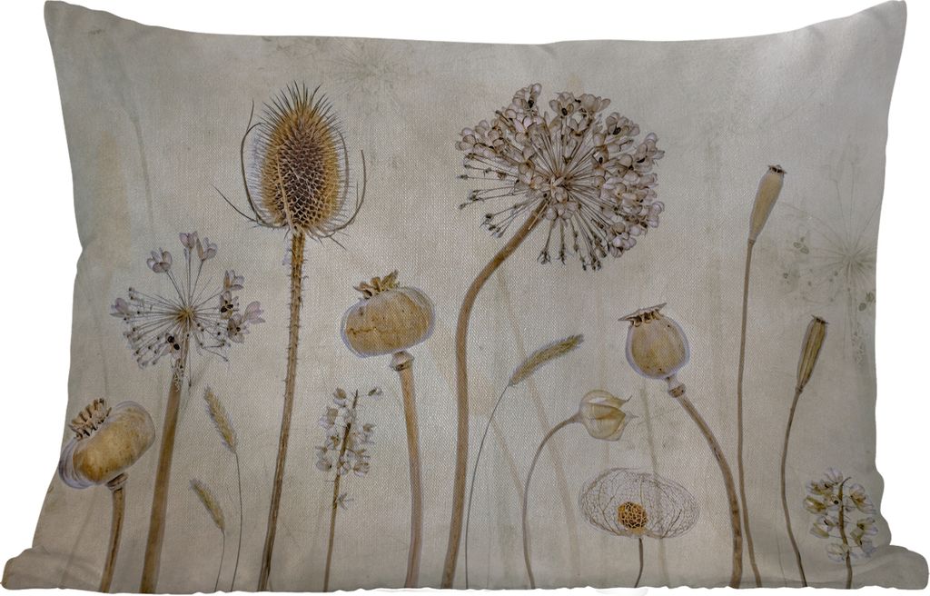 MuchoWow Outdoor Kissen - Blumen - Aquarell - Stilleben - Braun - Vintage - 50x30 cm - Wetterfest - Lounge Kissen - Sofa kissen - Wohnzimmer Deko...