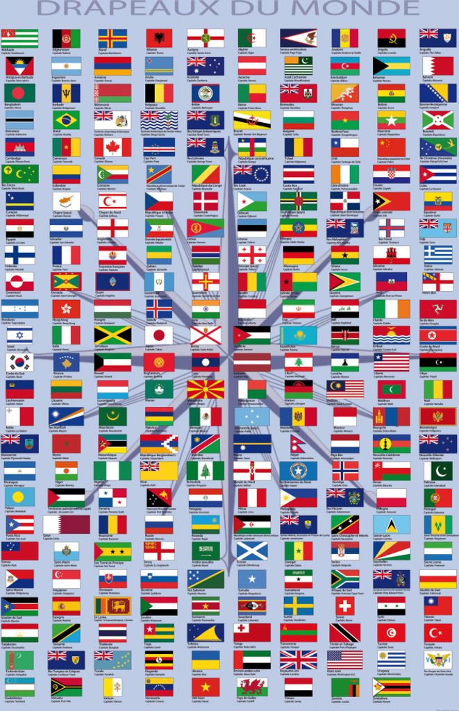 Flaggen Der Welt Kunstdruck Bild - Ländernamen Und Hauptstädte, In Französisch (180 x 120 cm)