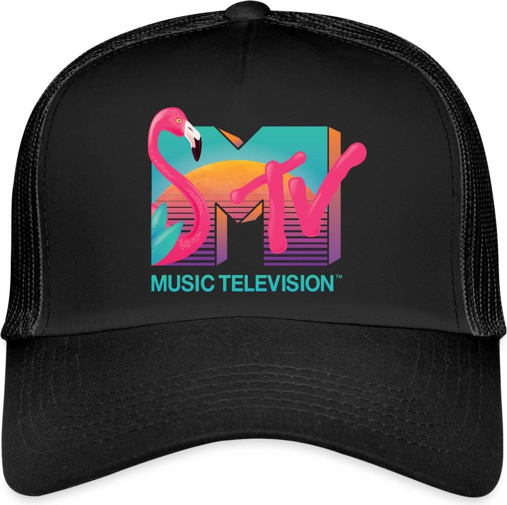 Spreadshirt MTV Music Television Flamingo-Logo Trucker Cap, One size, Schwarz/Schwarz