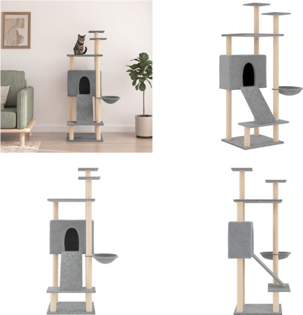 vidaXL Kratzbaum mit Sisal Kratzsäulen Hellgrau 153 cm - Kratzbaum - Kratzbäume - Katzenturm - Katzenmöbel