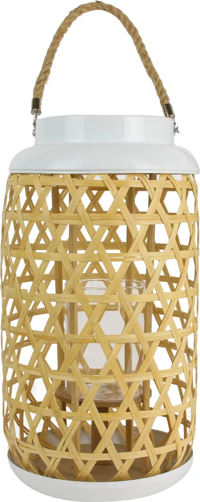 Lanterne Blanche Tressée 38.5cm - Structure Artisanale et Anse Mobile
