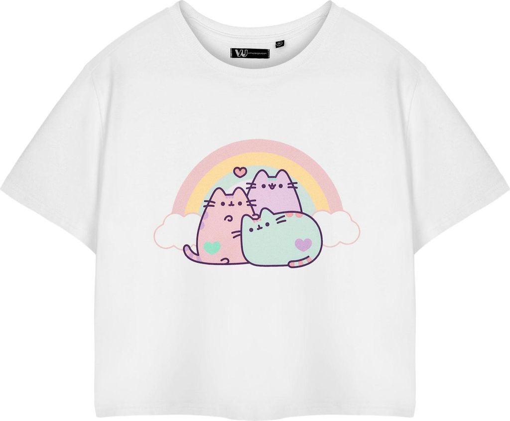 Pusheen - Kurzes Top für Damen kurzärmlig NS8969 (M) (Weiß)
