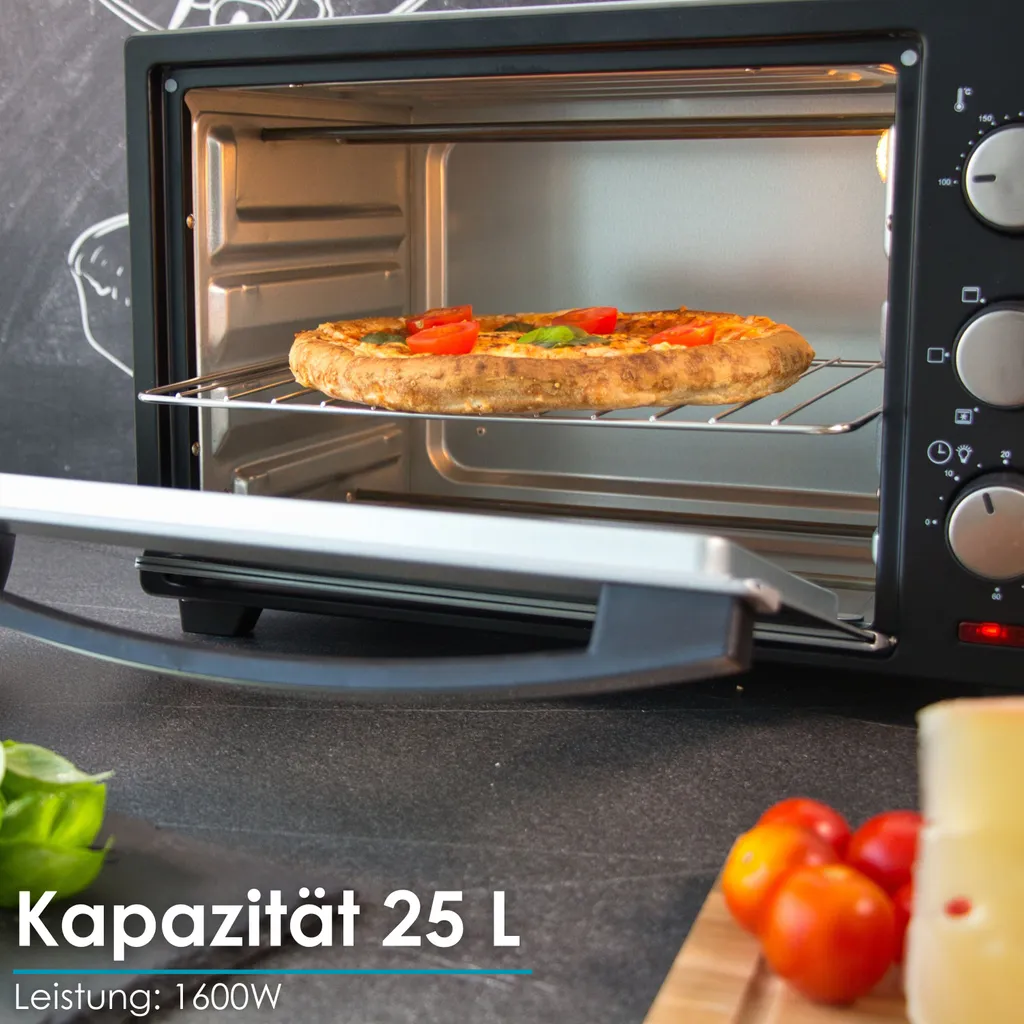 Steinborg Mini-four 25L 1600W Argent - Four à Pizza 3-en-1 Convection - 3