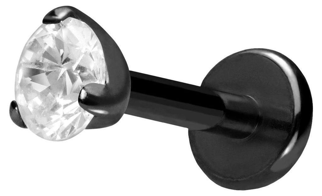 Ohrpiercing, Nasenpiercing Titan Labret mit Push Fit EINGEFASSTER KRISTALL Schwarz Stablänge: 9mm | Stabstärke: 1,2mm | Kristallgröße: 3mm