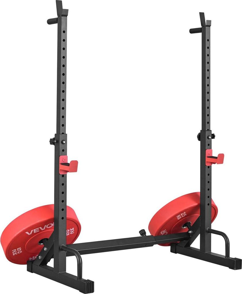 Power Cage Squat Rack, Heim-Fitnessstudio-Power Rack mit einstellbarer Höhe und Breite, Krafttrainingsgerät mit Hantelablagen und J-Haken für Ba...