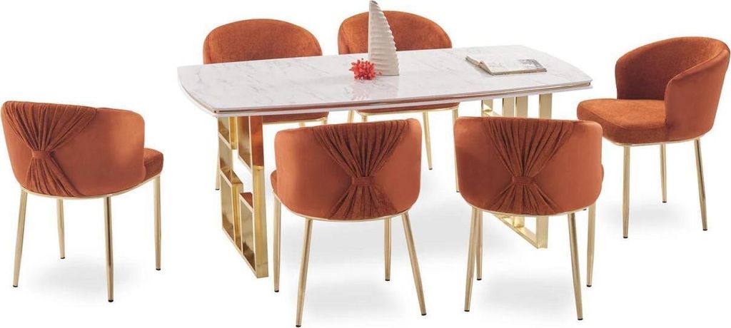 Stilvolles Esszimmer Set grau gold rechteckige Tischplatte Marmorimitation