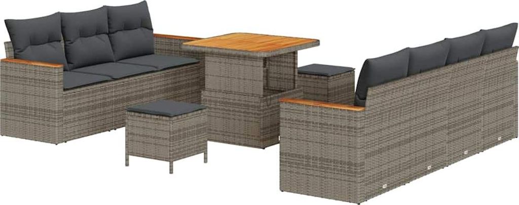Best Möbel Garten-Sofa-Set mit Kissen - mit Speicher 10 pcs - Grau Poly Rattan - Gartensofas A3364958