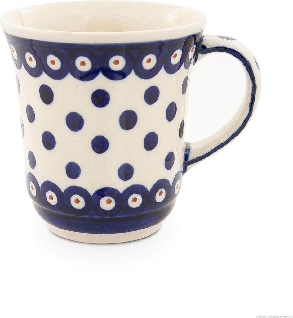 Original Bunzlauer Keramik 300 ml Kaffeebecher / Teetasse – Ø 9,5 cm, leicht geschwungene Silhouette, 10,3 cm hoch, Nachbildung 46