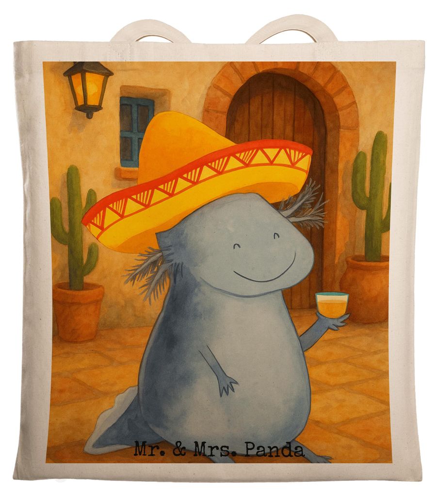 Mr. & Mrs. Panda Jutebeutel Axolotl Tequila Design - Weiß - Geschenk, Mexico, Urlaub, Lurche, Tasche, Tragetasche, trinken, umhängebeutel, Party,...