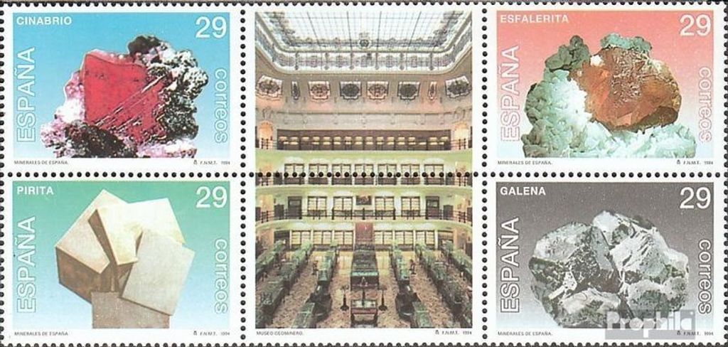 Briefmarken Spanien 1994 Mi 3144-3147 Sechserblock (kompl.Ausg.) postfrisch Mineralien